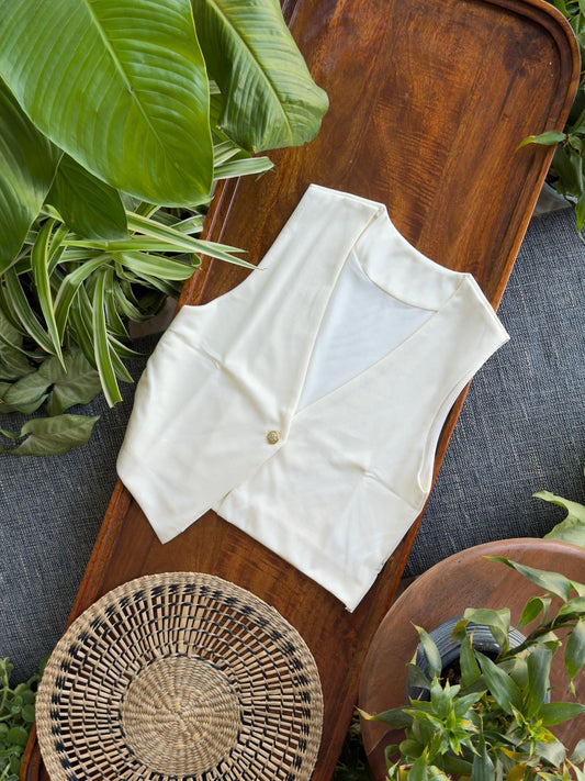 Women Overlap Buttoned Sleeveless Crop Top – One Size