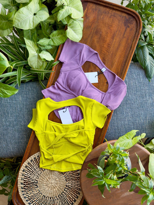 Women’s Ribbed Wrap Style Short Sleeve Crop Top – One Size