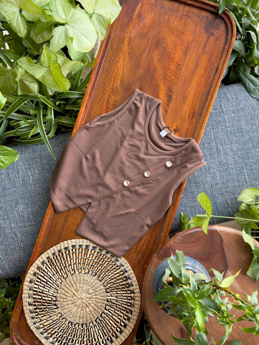 Women’s Overlap Buttoned Crop Top / Wrap Style Top – One Size