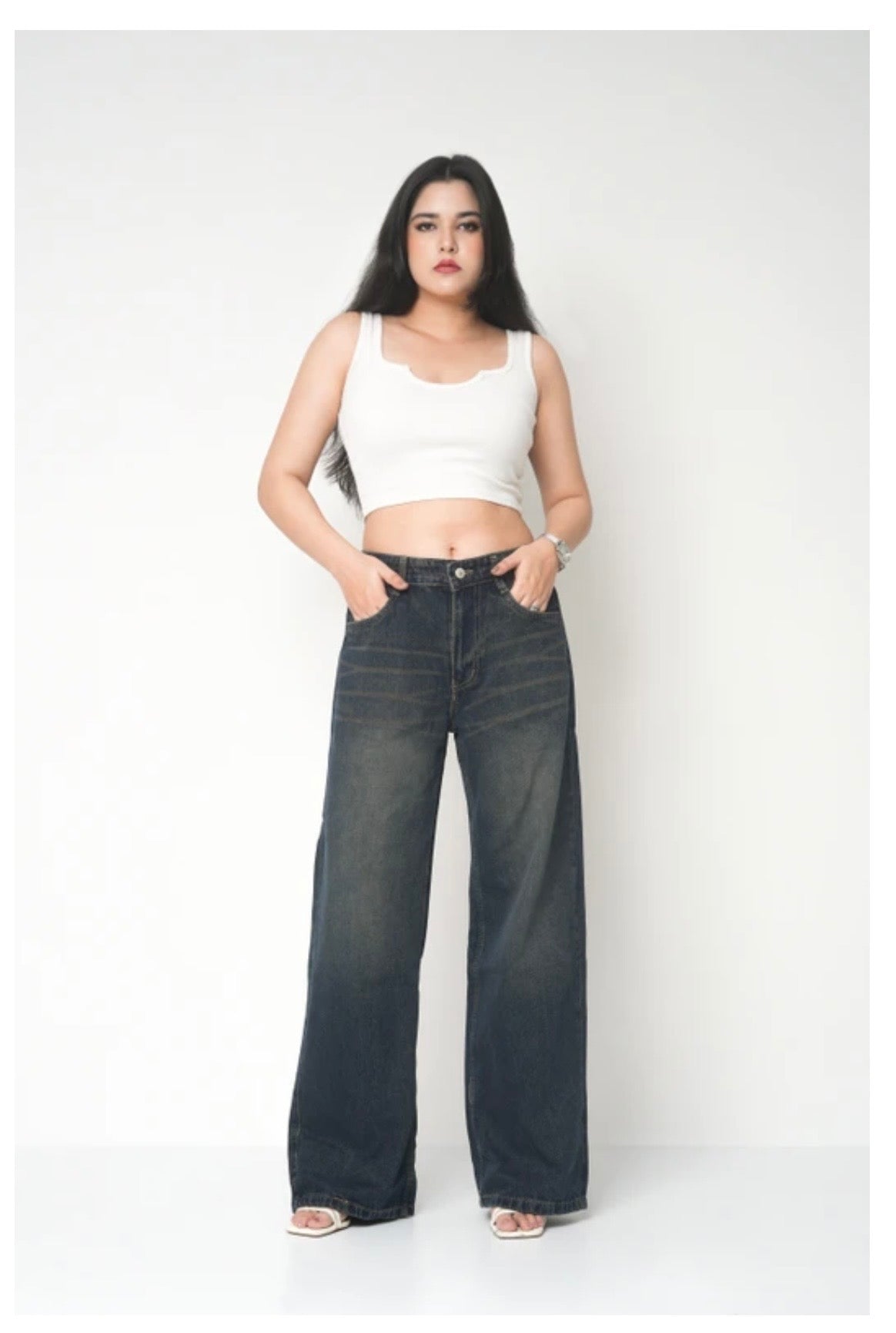 Women Super Baggy Fit - High Rise Denim Jeans – Dark Blue