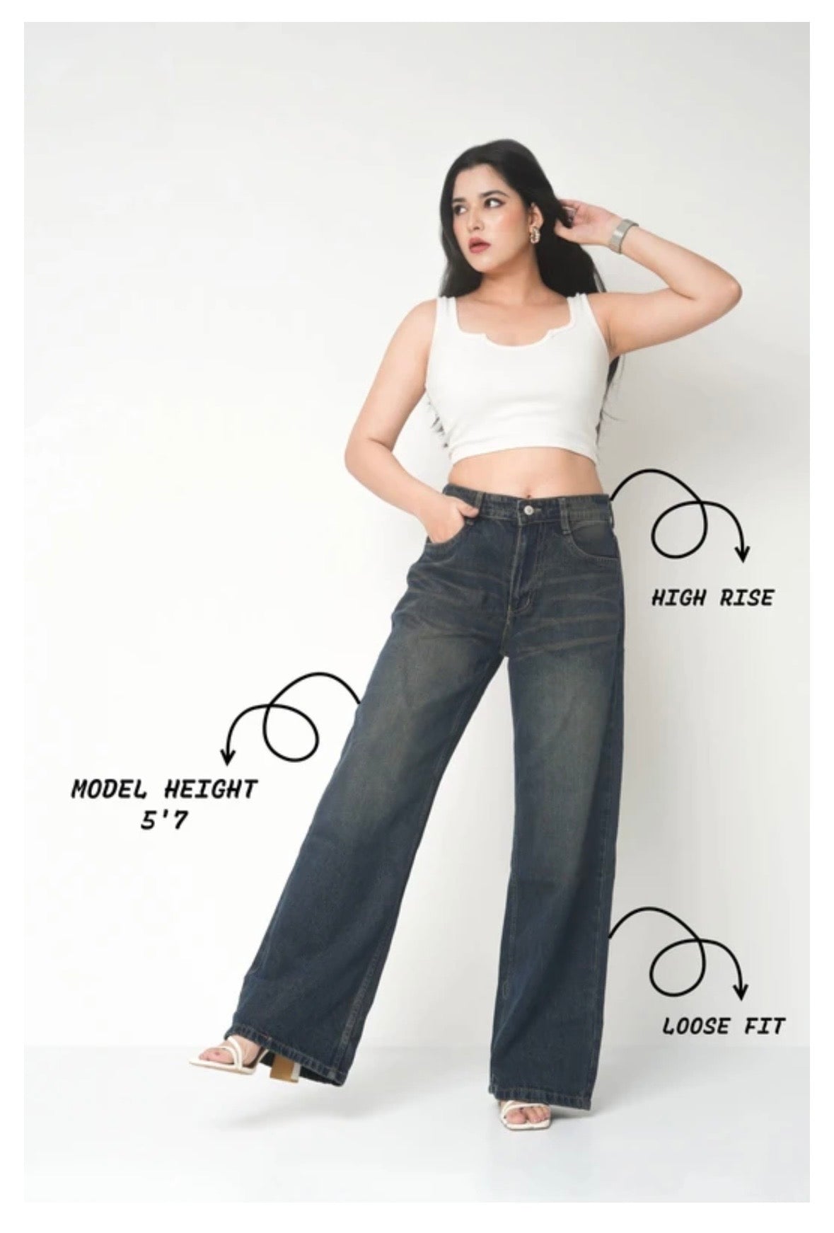 Women Super Baggy Fit - High Rise Denim Jeans – Dark Blue