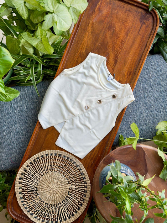 Women’s Overlap Buttoned Crop Top / Wrap Style Top – One Size