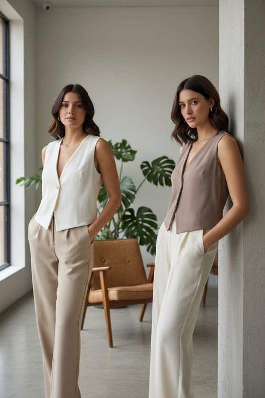 Women Overlap Buttoned Sleeveless Crop Top – One Size