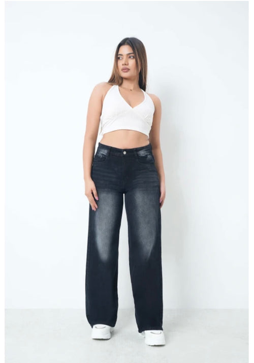 Women Super Baggy Fit - High Rise Denim Jeans – Black