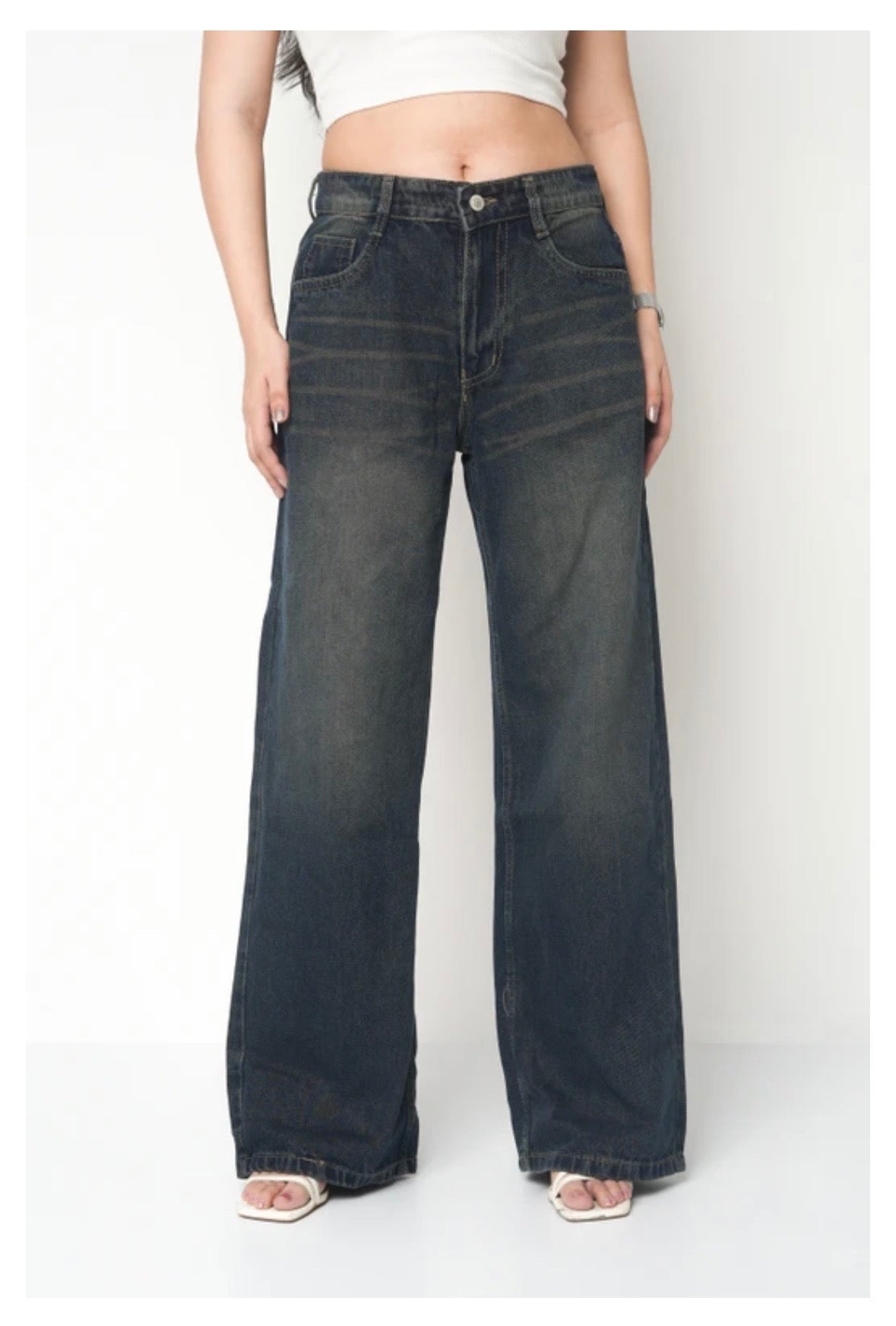 Women Super Baggy Fit - High Rise Denim Jeans – Dark Blue